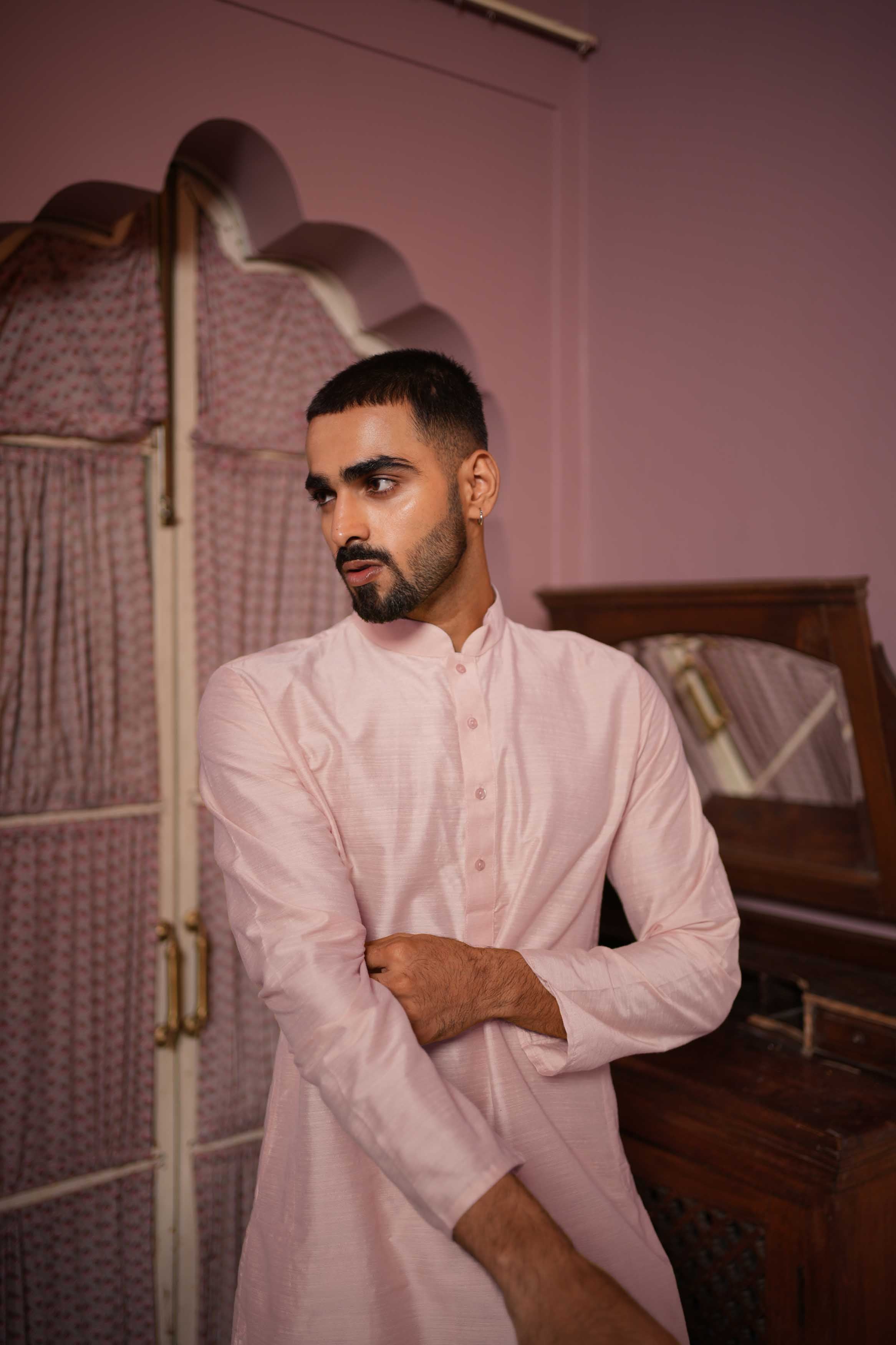 Light Pink Viscose Blended Solid Kurta